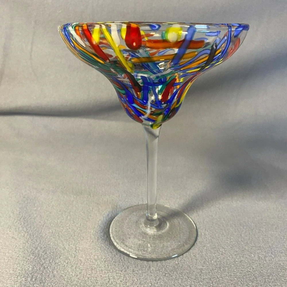 2 Pier One Confetti Swirl Design‎ Hand-Painted Glasses For Wild Margarita Nights